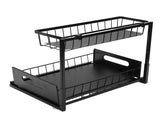 Under Sink Storage Rack 2 Tier Pull Out Cabinet Organizer Metal Shelf for Kitchen and Bathroom Black V1294-YM0901-3118250133211