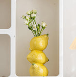 Yellow Ceramic Vase with Lemon Design Mediterranean Style for Home and Kitchen Decor V1258-DP02-BOL-383