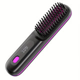 Black Silver Wireless Hair Straightening Comb Fast Heating Hair Comb Women'S Hair Styling V1102-108-SIL-32035