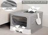 CARLA HOME Foldable Enclosed Cat Litter Box with Scoop - Grey - Plastic - Kitty Litter Tray V178-36497