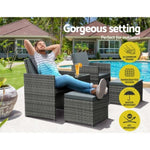 Gardeon 5PC Bistro Set Wicker Table and Chairs Ottoman Outdoor Furniture Grey FF-CH-ST-5PCS-GE