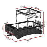 Cefito Dish Rack Expandable Drying Drainer Cutlery Holder Tray Kitchen 2 Tiers DR-D-03-BK