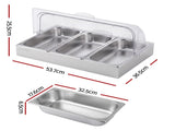 5-Star Chef 3 Pan Food Serving Display Stainless Steel with Clear Roll Top Cover FD-3PAN-LID-SS