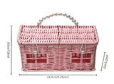 House Shaped Plastic Rattan Wicker Storage Basket with Lid & Pearl Handle, Decorative Woven V1369-AZ3-W-24174