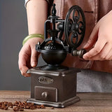 Vintage Solid Wood Manual Coffee Grinder Cast Iron Carved, Adjustable Grind, Pull-Out Drawer, No V1385-SYKFJ-WD-001