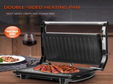 Versatile Electric Grill and Panini Press with Brushed Stainless Steel Lid, Double-Sided Non-Stick V1341-ZY-FQQ757ER-SILVER