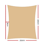 Instahut Shade Sail 2.5x3m Rectangle 280GSM 98% Sand Shade Cloth SAIL-H-25X30-C-SA