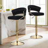 2x Height Black Velvet Padded Golden Round Base Barstools Chairs V255-GP1802R-BLACK
