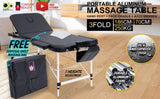 Aluminium Portable Beauty Massage Table Bed 3 Fold 70cm Black V274-MT-ALU70-BK