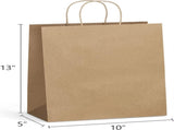 Eupako Kraft Shopping Bags 10x5x13 - 100 PCS Brown Paper With Handles, Gift Bulk, Party Favor, V1259-DP01-F-46