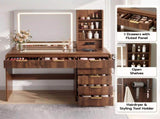 Artiss Dressing Table Vanity Desk LED Lighted Mirror Glass Top 7 Fluted Drawers 120CM Walnut FUR-AG-DRESS02N-WAL-AB