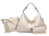 Women's Soft Leather Tote Bags 3pcs Fashion Handbag Wallet Shoulder Purse Set V1263-JX-3521