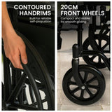 Orthonica 24in Foldable Steel Wheelchair in Black Steel Frame Heavy-Duty Disability Aid WCR-MAS-025-BK