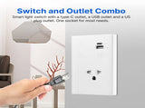 2.4GHz WiFi Wall Touch Light Switch with Type-C USB Power Outlet Neutral Wire Required 1 Way Control V1294-YM0901-HS7880WUS-1