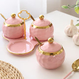 3x Ceramics Spice Jars Sugar Pots Pottery Condiment Jars Set for Sugar Pepper Kitchen Counter V1370-AZ4-06755