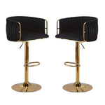 2x Height Adjustable Black Swivel Bar Stool Velvet Golden Round Base Barstools Chairs V255-GP1782R-BLK