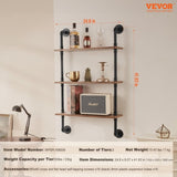 VEVOR Industrial Pipe Shelf 3 Tier 24x7.87in Wall-Mount for Kitchen Bedroom V952-JSGZWJYGHMBHHZ8X0V0