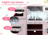 Keezi 102cm Wooden Pretend Kitchen Playset With Apron And Food Set1 Pink PLAY-WOOD-RANGHOOD-PK