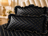 Green and Gold European Soft Brushed Quilted Bed Skirt 2 Pillowcases Set - Breathable Padded 180 x V888-ELOSUNG55063