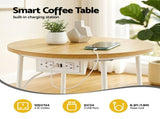 Artiss Set of 2 Round Coffee Table Bedside Side End Table Charging Station Storage Basket FUR-V-COF-03-BGX2