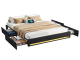 Artiss Queen Bed Frame with Storage Drawers RGB Lights Charging Station Upholstered Fabric BFRAME-H-ZENO-Q-BK-ABC