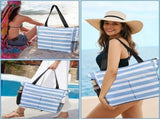 Beach Tote Bag With Zipper, Large Capacity Polyester Tote With 8 Compartments, Foldable Carry Bag V1237-ZY-807-221