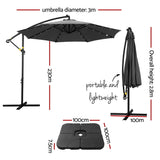 Instahut Outdoor Umbrella 3M Cantilever Beach LED Base Garden Sun Patio Charcoal UMB-BAN-LED-50N-CO