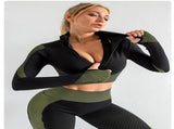 Elegant purple High Waist Yoga Set for Women - Sports Bra, Long Sleeve Shirt & Leggings 3-Piece V888-ELOSUNG20226