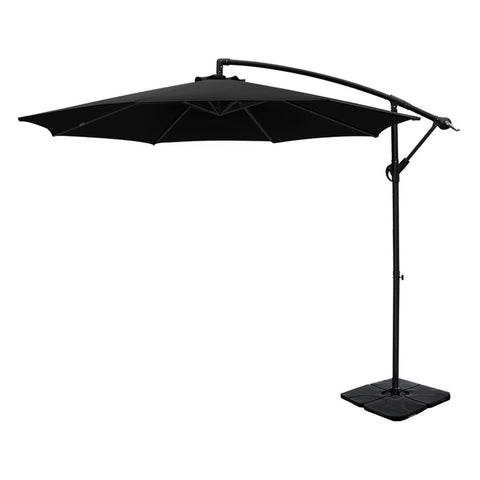 Instahut 3m Umbrella w/Base Outdoor Cantilever Beach Garden Patio Parasol Black UMB-BAN-50N-COM-BK