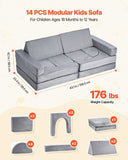 Modular Play Couch, Sectional Toddler Sofa with Armrests, 28D Sponge & Short Pile, Convertible V952-ZHETSF14JTHSOMUNU001V0