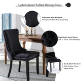 2x Velvet Upholstered Dining Chairs Tufted Wingback Side Chair with Studs Trim Solid Wood Legs for V226-SW8809BK