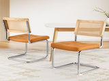 Artiss Dining Chairs Set of 2 PU Leather Rattan Cantilever Brown UPHO-C-DIN-2504-BRX2