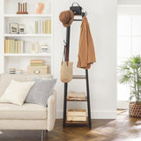 Coat Rack with 3 Shelves with Hooks Rustic Brown and Black V178-11697