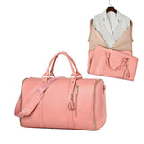 Pink PU Leather Foldable Garment Bag, Women's Travel Duffel with Suit Carrier, Multi-Function V888-ELOSUNG13395