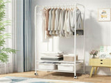 2Tier Rolling Free-Standing Clothing Garment Rack Closet Organizer Open Wardrobe V767-JJ-ZY188