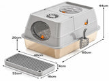 Light Grey Extra Large Stainless Steel Cat Litter Box, Foldable Covered Cat Litter Tray with Round V1243-MSPT144-LIGHTGRAY-L-OO