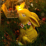 Solar Garden Rabbits with Butterflies Solar Charging Hand Painted Synthetic Resin Solar V1294-YM0717-3111220225611