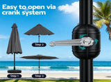 Instahut Outdoor Umbrella 2.9m Market Umbrella with String Light Tilt Charcoal Shade XFEL-UMB-FLAP-51-CO