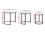 Artiss Nesting Coffee Table Set of 3 Round Stackable Side End Tables Marble Finish White FUR-V-COF-04-MBWH