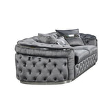 3 Seater Sofa Grey Velvet Fabric Solid Wood construction Silver Stainless Steel Trim V43-SOF-DUK3SGR-S
