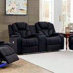 3+2 Seater Electric Recliner Stylish Rhino Fabric Black Lounge Armchair with LED Features V43-SET-ARN-3R+2RBL