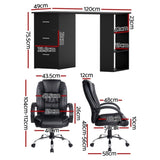 Artiss Computer Desk 120cm Executive Office Chair Set PU Leather High Back Black FURNI-O-DESK-CHAIR-9127-BK