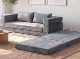 Artiss 3-in-1 Convertible Sofa Bed with Folding Mattress Velvet Foam Chair 300KG SB-B-DBED-FOLD-GY