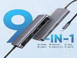 UGREEN Type C 9 in 1 Multifunction Adapter- HDMI/ VGA/Gigabit/TypeC/USB3.0 x 3/SD/TF V28-ACBUGN40873