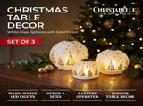 Christabelle 3 White Glass Christmas LED Light Up Spheres Gold Forest Table Decor Xmas Ornament 112_YAN400
