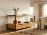 CARLA HOME Coffee Table with 2 Drawers - Open Shelf - Brown - Rustic - Steel - Living Room Bedroom V178-36449