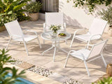Gardeon 5PC Bistro Set Outdoor Table and Chairs Stackable Patio Furniture White FF-STA-AL80-WH-4CH