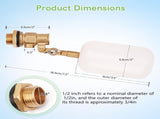 1/2in Float, Water Level Control Auto Fill Adjuatable Arm, 60 PSI, 1.5GPM Flow, Brass V1107-137-50964-WHT1