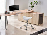 Saddle Rolling Stool, PU Leather Rolling Stool with Wheels, 360&deg Swivel Drafting Stool with V952-MADBSJSMADWKZES31V0