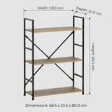 CARLA HOME 3 Tier Bookshelf - Industrial Display Shelf - Brown - Rustic - Steel - Living Room Office V178-36412